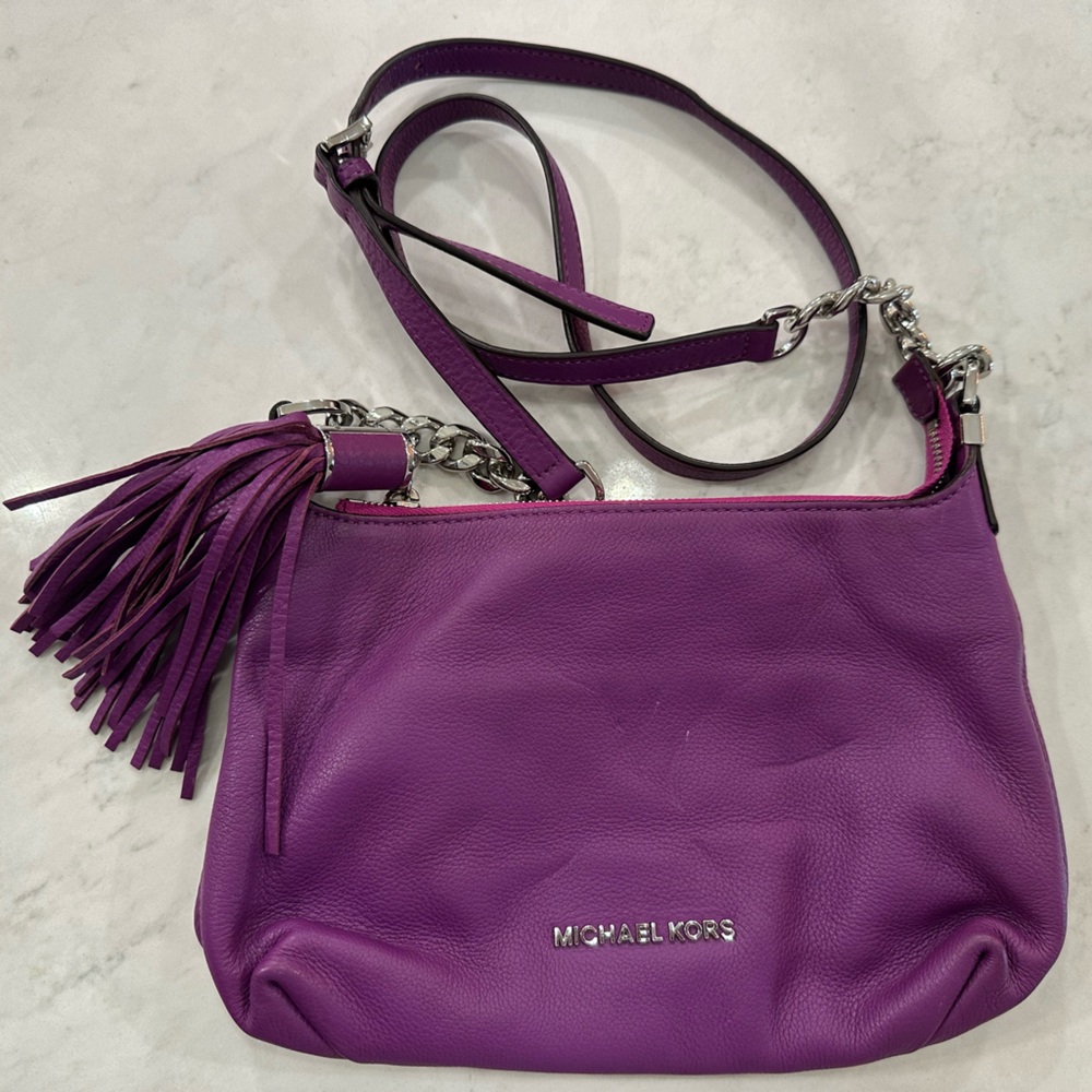 Michael Kors Purple Leather Crossbody with Tassel Charm
